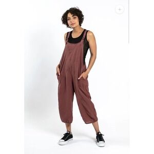 Cynthia Ashby Grant Overalls Women One Size Medium Terracotta Eyelet Linen Boho